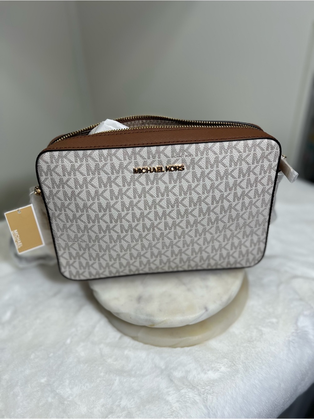 Michael Kors Cream and Brown Signature Crossbody Messenger